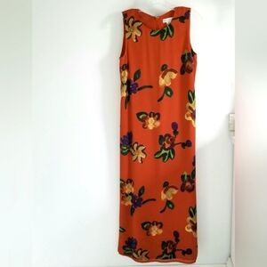 SFA silk maxi red floral tropical sheath dress